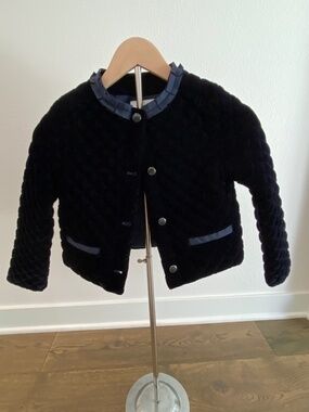 Janie and Jack Navy Blue Velvet Coat - EUC